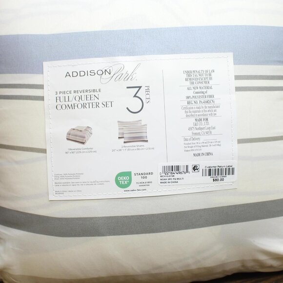 Addison Park Reversible 3-Piece Comforter Set Printed Blue Multi Full / Queen - Picture 4 of 9